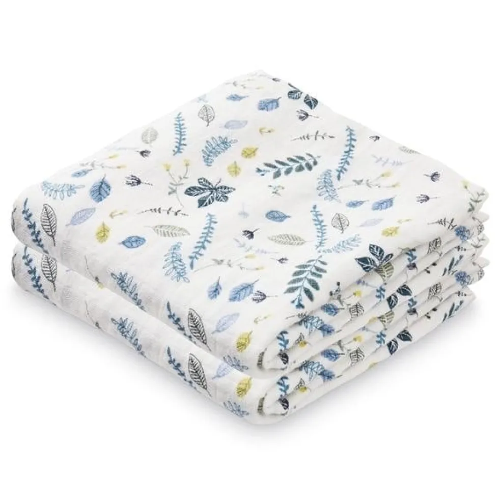 Cam Cam Copenhagen Mulltücher Pressed Leaves Blue 2er-Pack