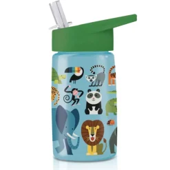 Crocodile Creek Puzzels Trinkflasche mit Strohhalm Jungle Friends Blau