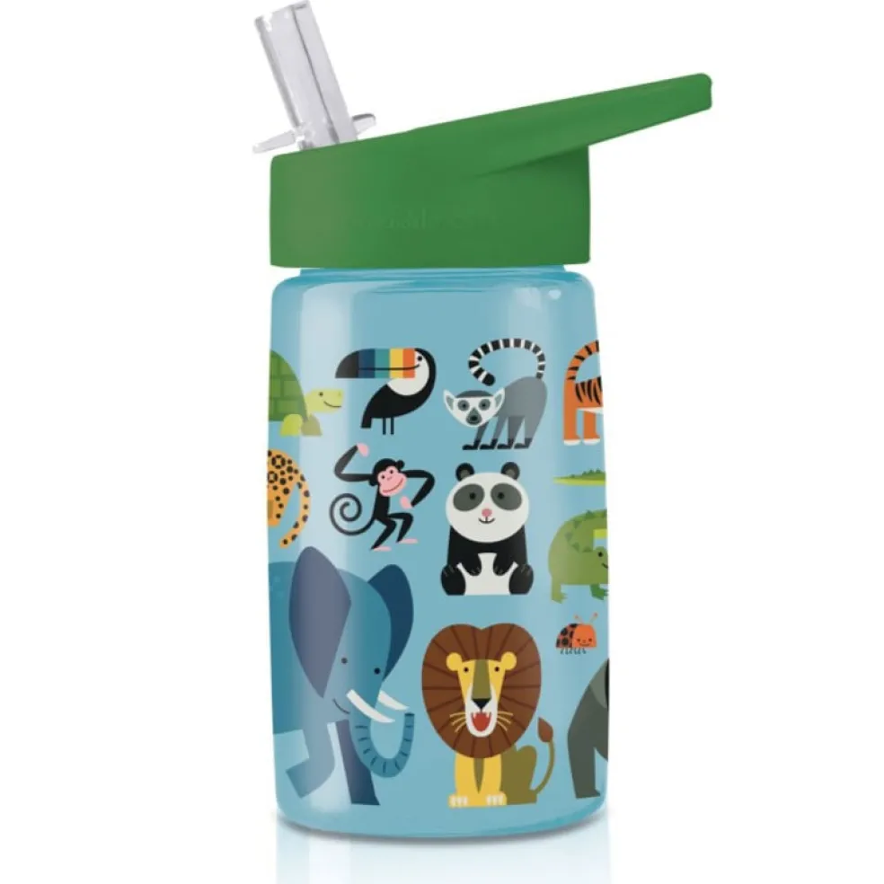 Crocodile Creek Puzzels Trinkflasche mit Strohhalm Jungle Friends Blau