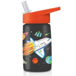 Crocodile Creek Puzzels Trinkflasche mit Strohhalm Space Rot
