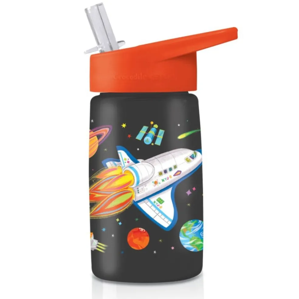 Crocodile Creek Puzzels Trinkflasche mit Strohhalm Space Rot