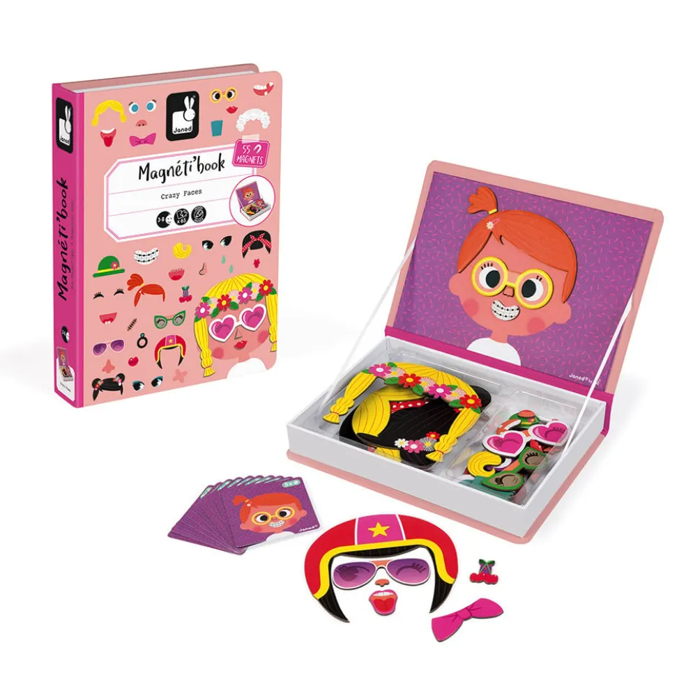 Janod Magnetbuch Crazy Faces Mädchen 5 Teile