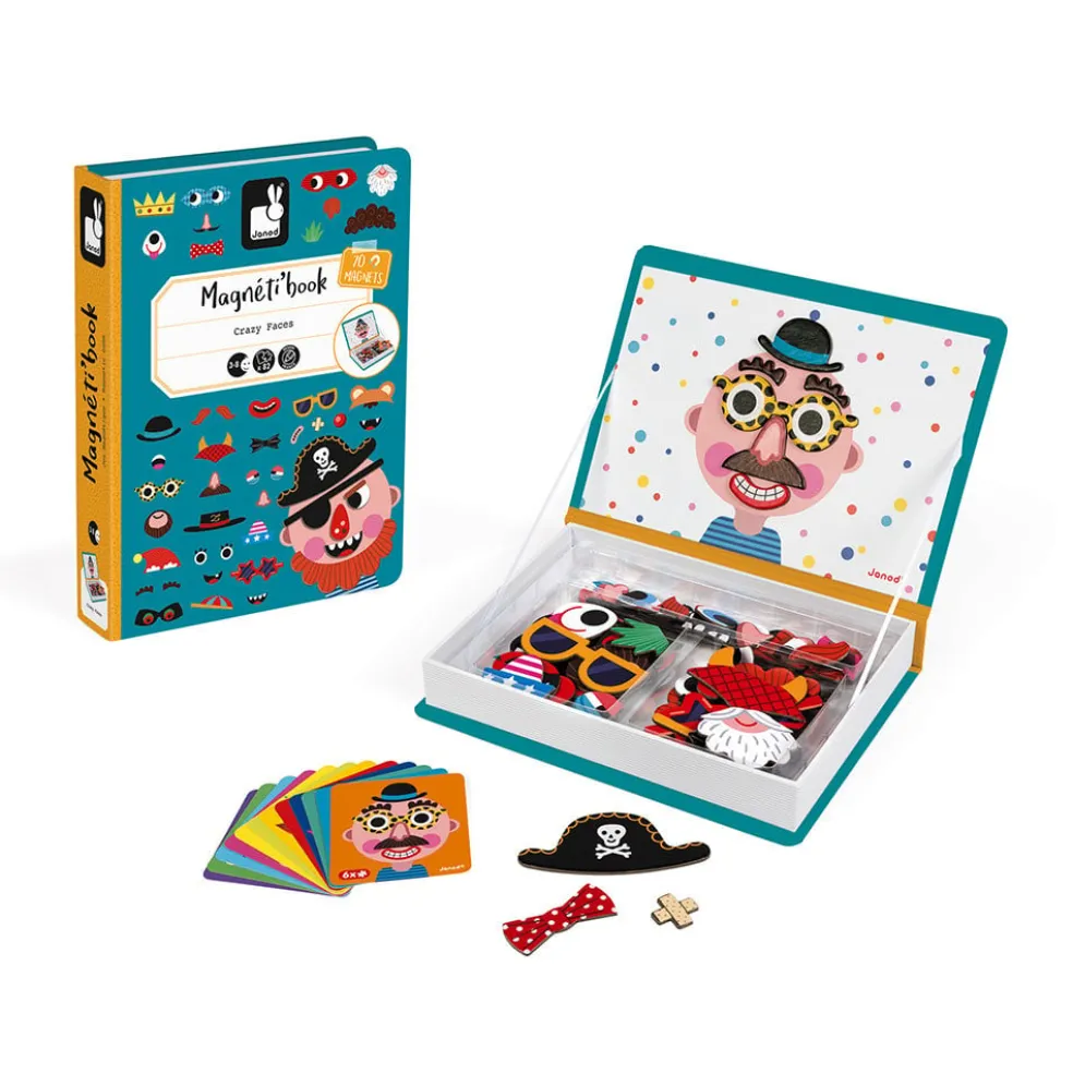 Janod Magnetbuch Crazy Faces Jungen 70 Teile