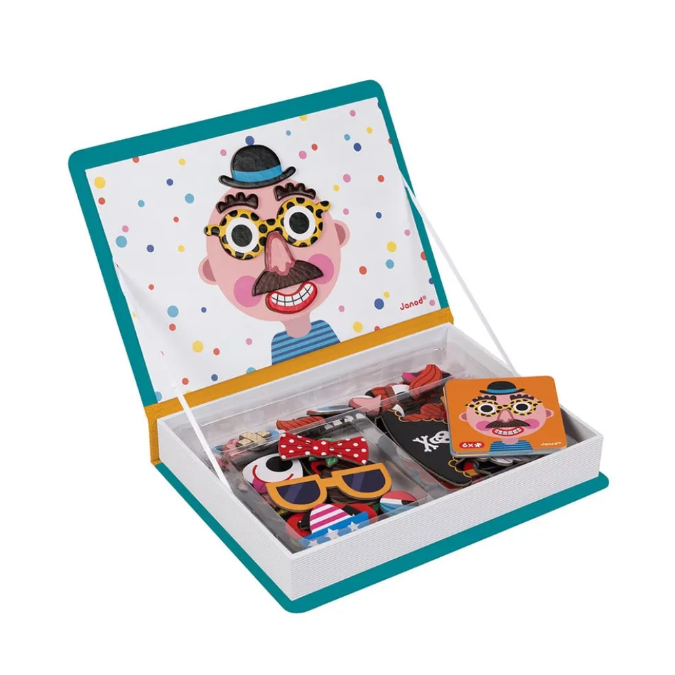 Janod Magnetbuch Crazy Faces Jungen 70 Teile
