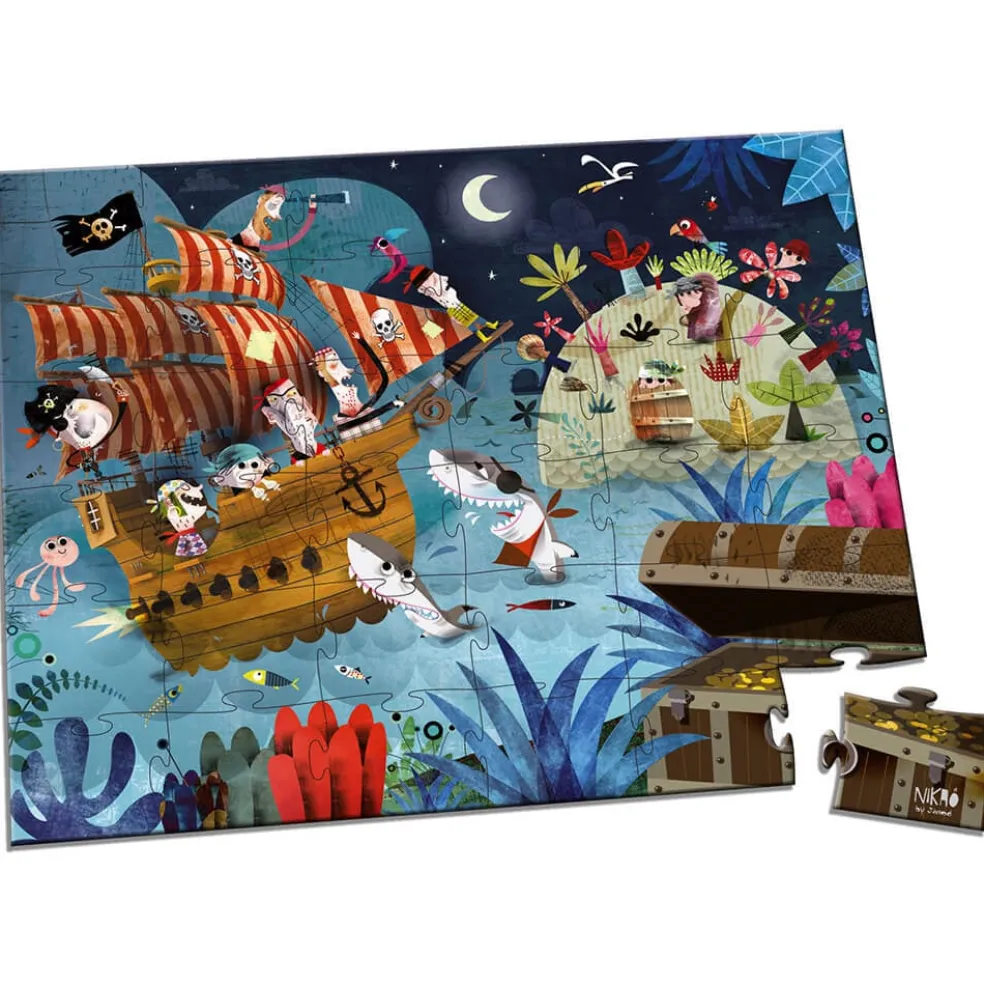 Janod Puzzle-Köfferchen & Poster Piraten 36 Teile
