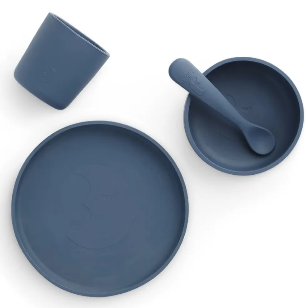 Jollein Kindergeschirr Silikon Jeans Blau 4-Teilig