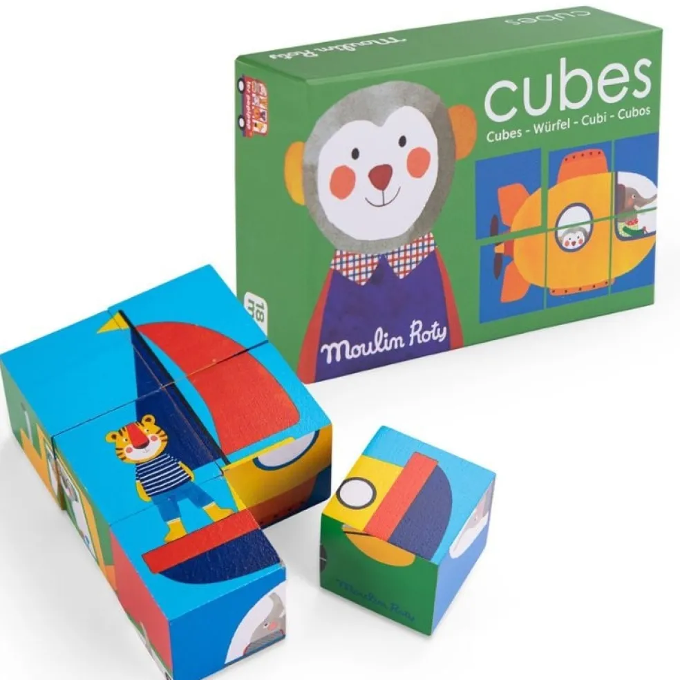 Moulin Roty Speelgoed Würfelpuzzle Les Popipop Holz