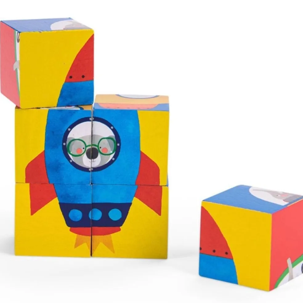 Moulin Roty Speelgoed Würfelpuzzle Les Popipop Holz