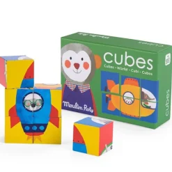 Moulin Roty Speelgoed Würfelpuzzle Les Popipop Holz