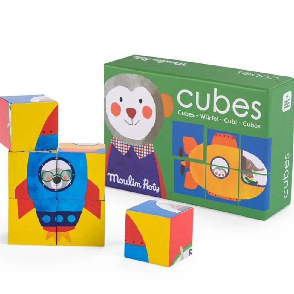 Moulin Roty Speelgoed Würfelpuzzle Les Popipop Holz