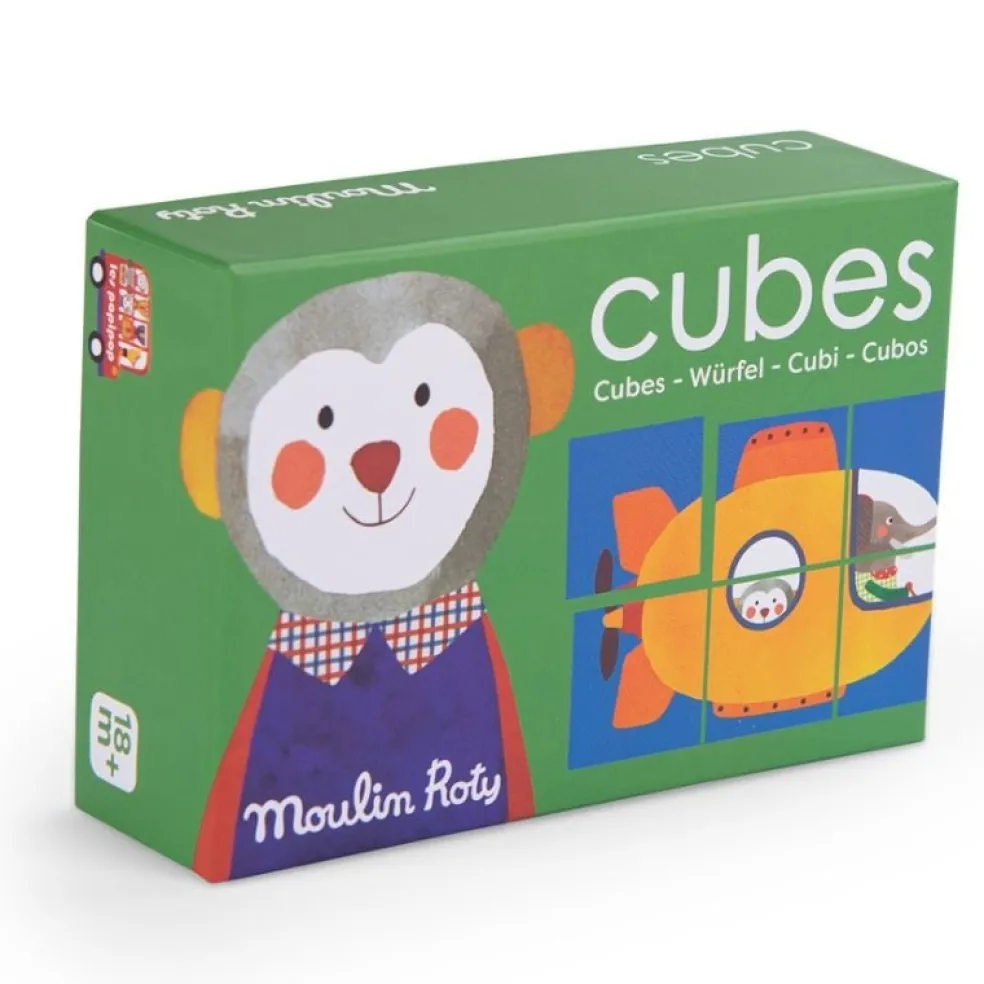 Moulin Roty Speelgoed Würfelpuzzle Les Popipop Holz
