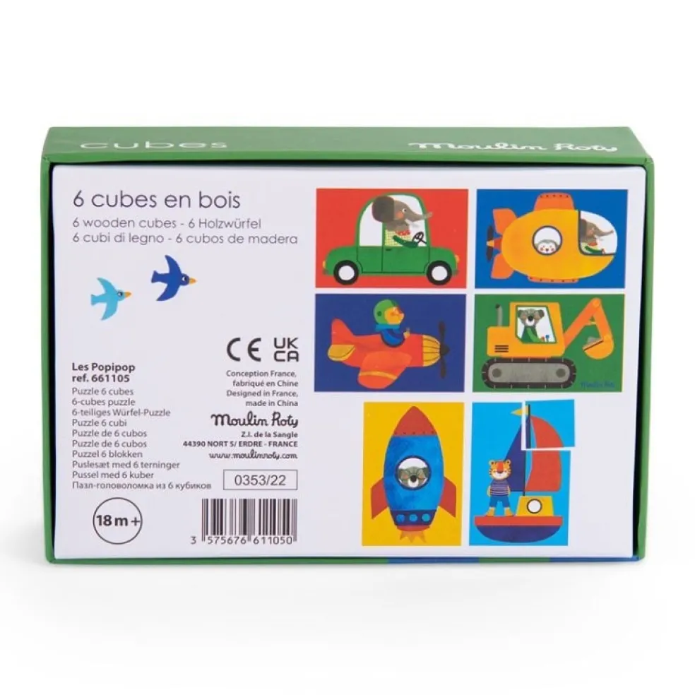Moulin Roty Speelgoed Würfelpuzzle Les Popipop Holz