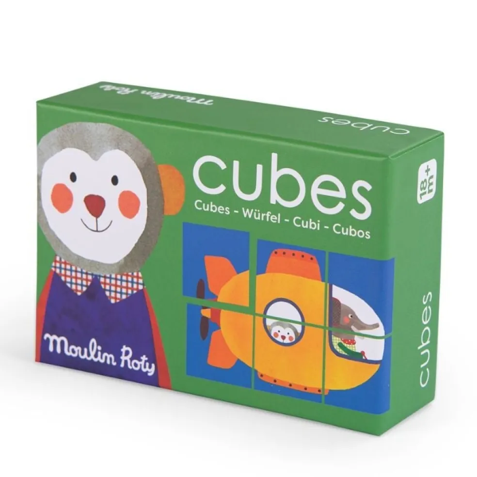 Moulin Roty Speelgoed Würfelpuzzle Les Popipop Holz