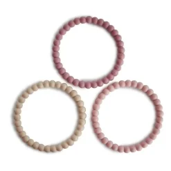 Mushie Beißringe Pearl Linen Peony Pale Pink