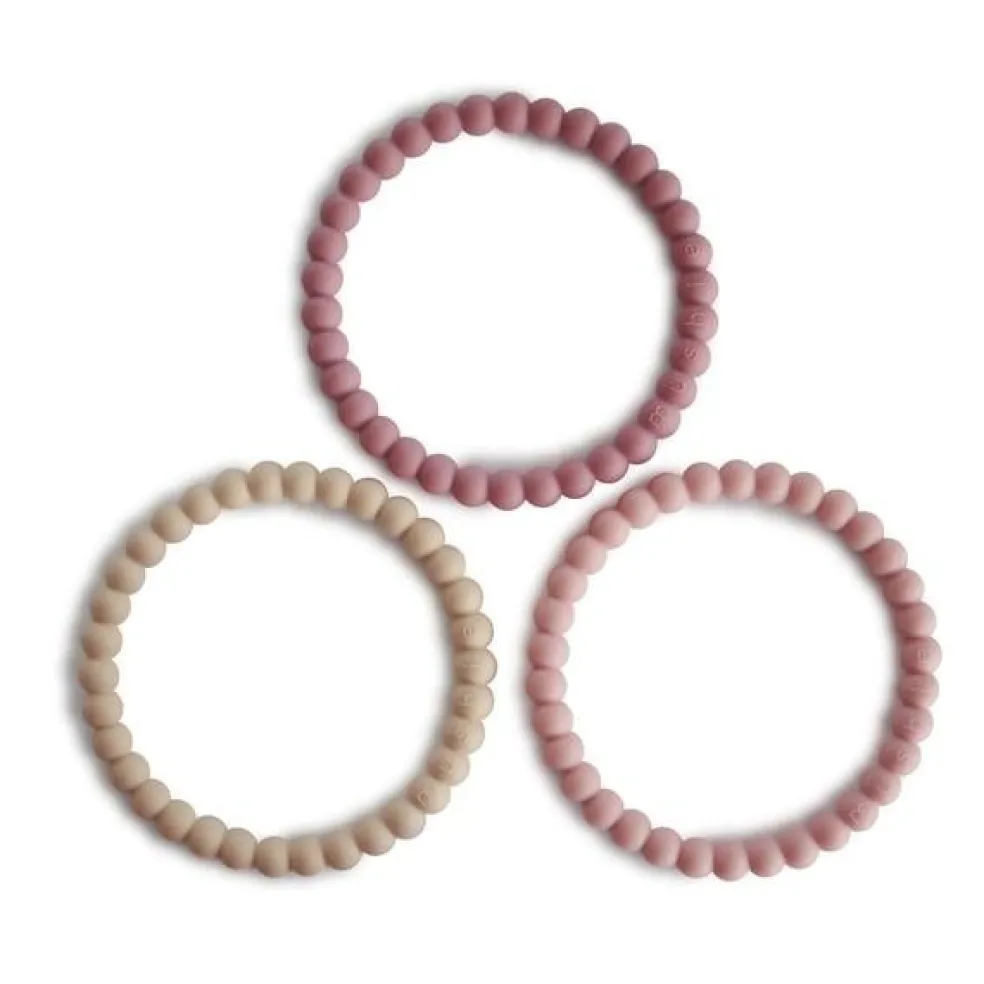 Mushie Beißringe Pearl Linen Peony Pale Pink