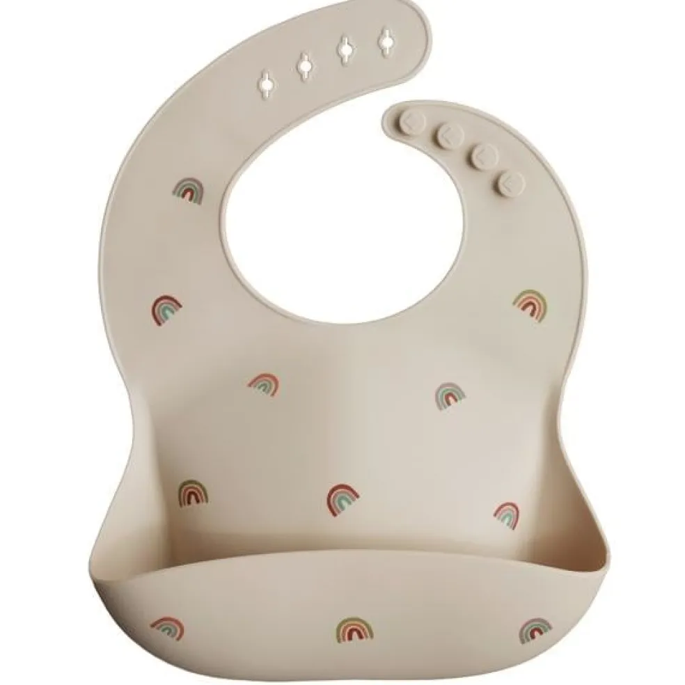 Mushie Silikon Lätzchen Regenbogen Beige