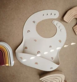 Mushie Silikon Lätzchen Regenbogen Beige