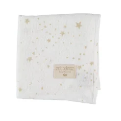 Nobodinoz Mulltuch Gold Stella White 70 x 70 cm