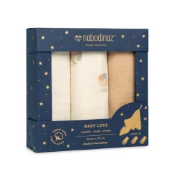Nobodinoz Mullwindel-Set Blossom 3er-Pack 70 x 70 cm