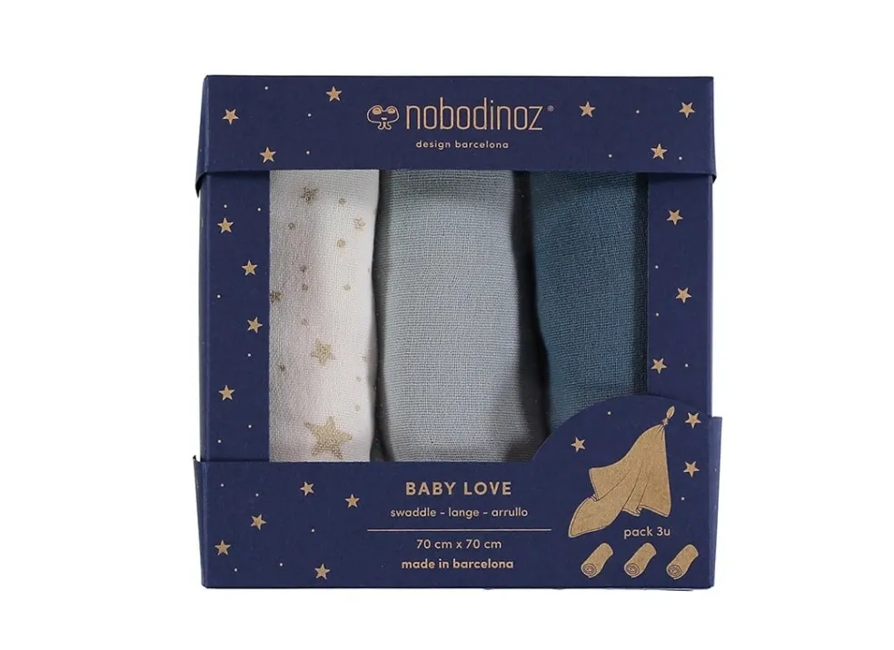Nobodinoz Mullwindel-Set Blue 3er-Pack 70 x 70 cm