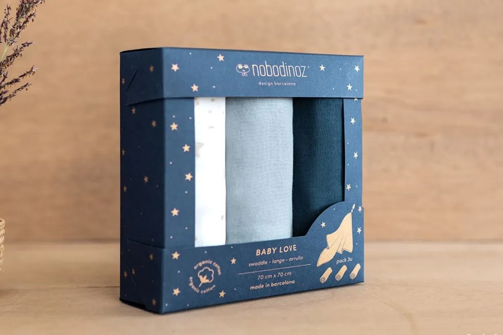 Nobodinoz Mullwindel-Set Blue 3er-Pack 70 x 70 cm