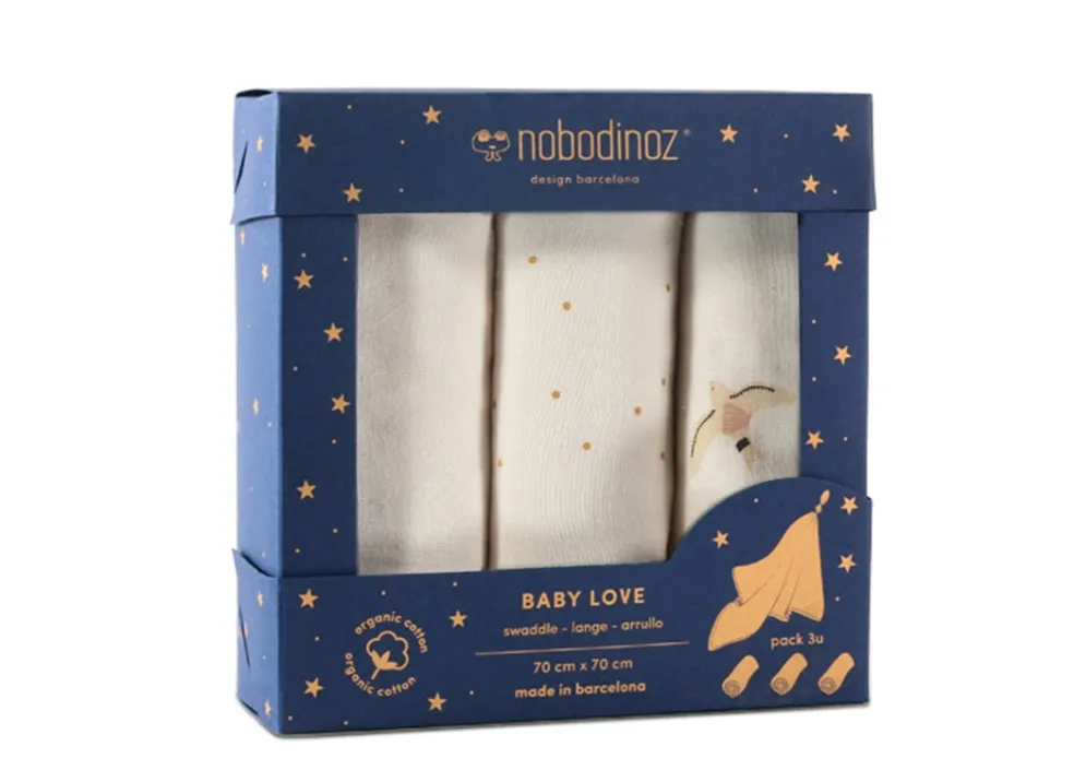 Nobodinoz Mullwindel-Set Natural 3er-Pack 70 x 70 cm
