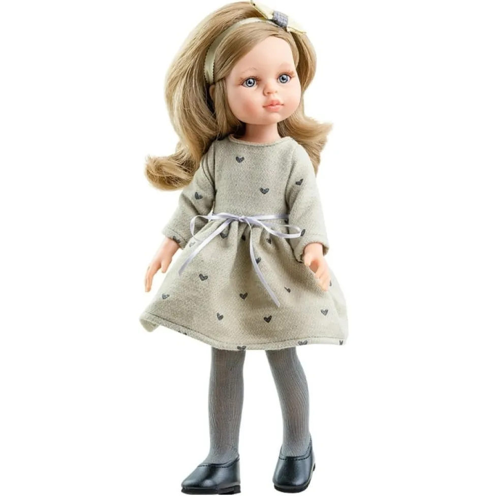 Paola Reina Puppe Amigas Carla Herz Kleid Beige 32 cm