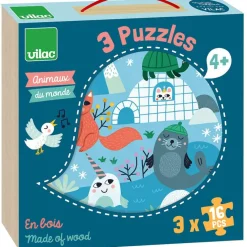 Vilac 3 Holzpuzzle Tiere 16 Teile