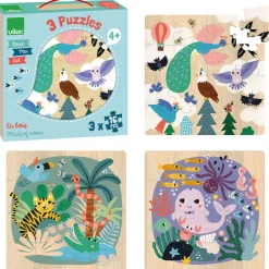 Vilac 3 Holzpuzzles Land Meer Luft 16 Teile