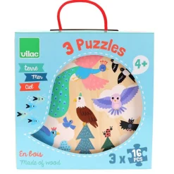 Vilac 3 Holzpuzzles Land Meer Luft 16 Teile